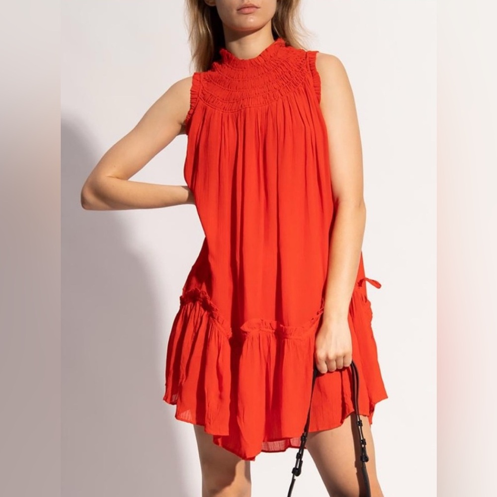 All Saints Fiery Red/Orange Textured Dress